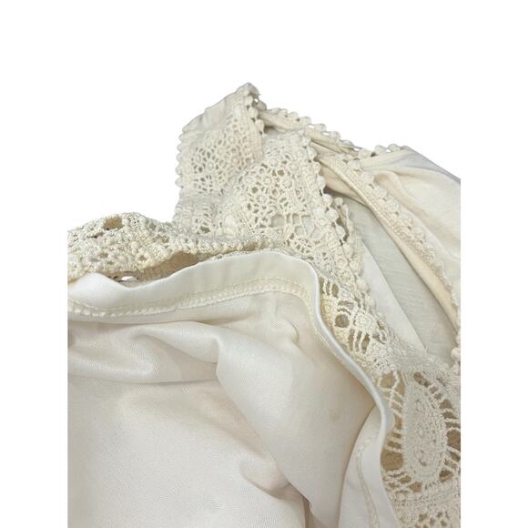 Solitaire Womens Ivory Cream Crochet Sleeveless Top Medium Tank Lace Cottage - Picture 9 of 11